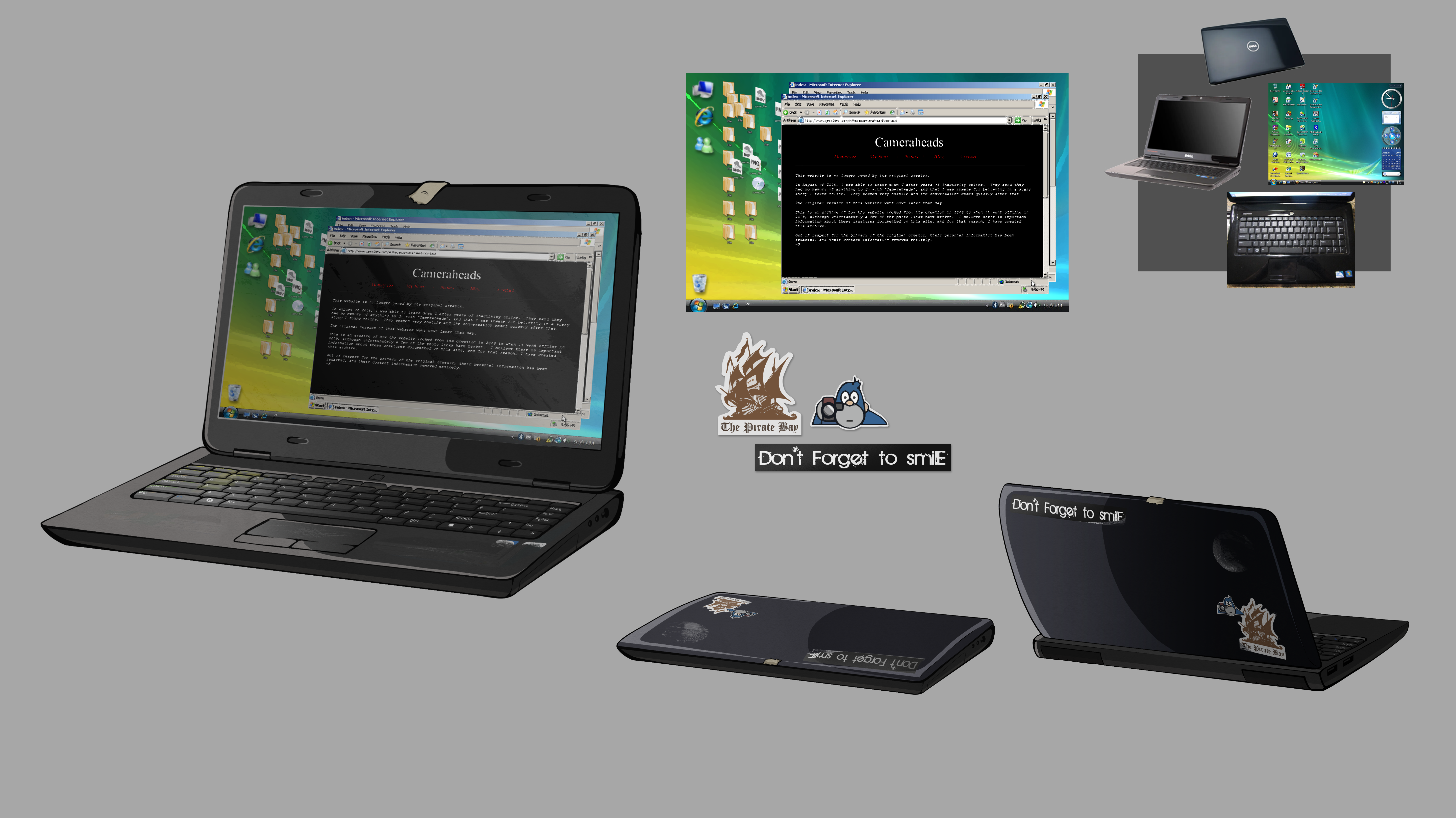 Prop design and callouts for a mid-2000s laptop, 2024